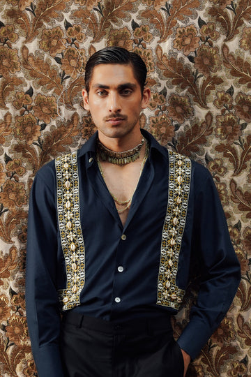 "Daria" Hand Embellished Button-up Shirt (Men)